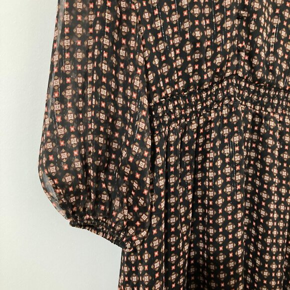 Talbots Women Size 10 Boho Brown Long Sleeve Pattern Prairie Dress Ruffle Midi - Picture 5 of 15